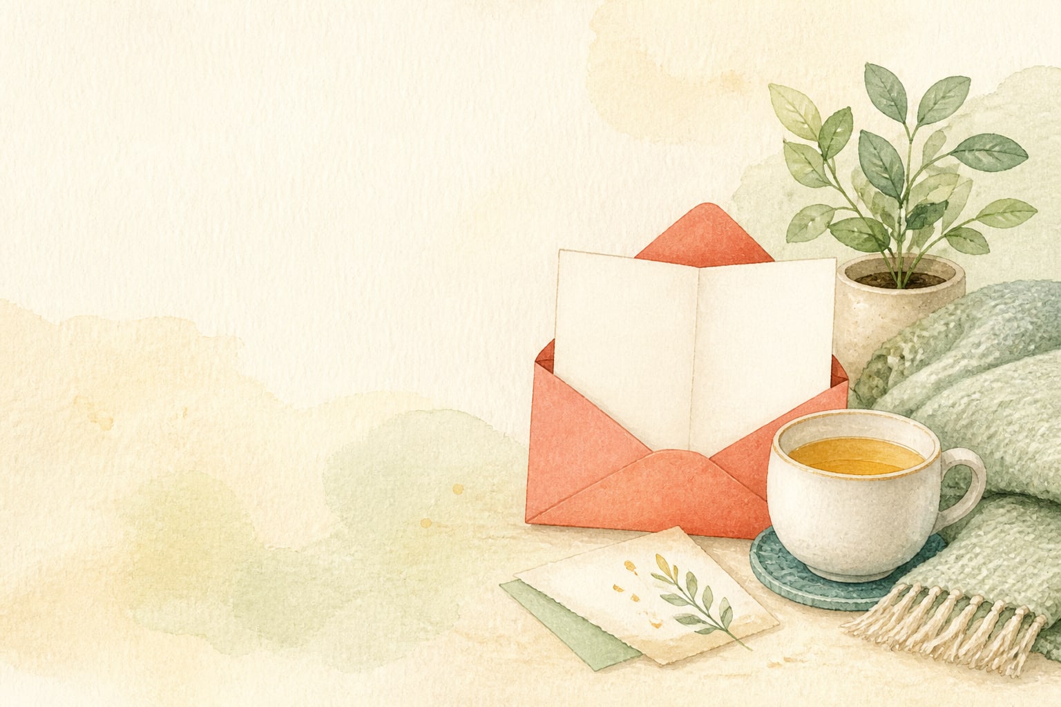 Watercolor get-well group card with flowers, photos, and handwritten notes