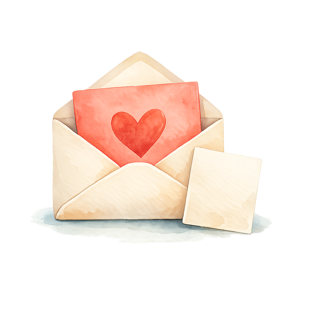 Illustrated envelope holding a finished group card
