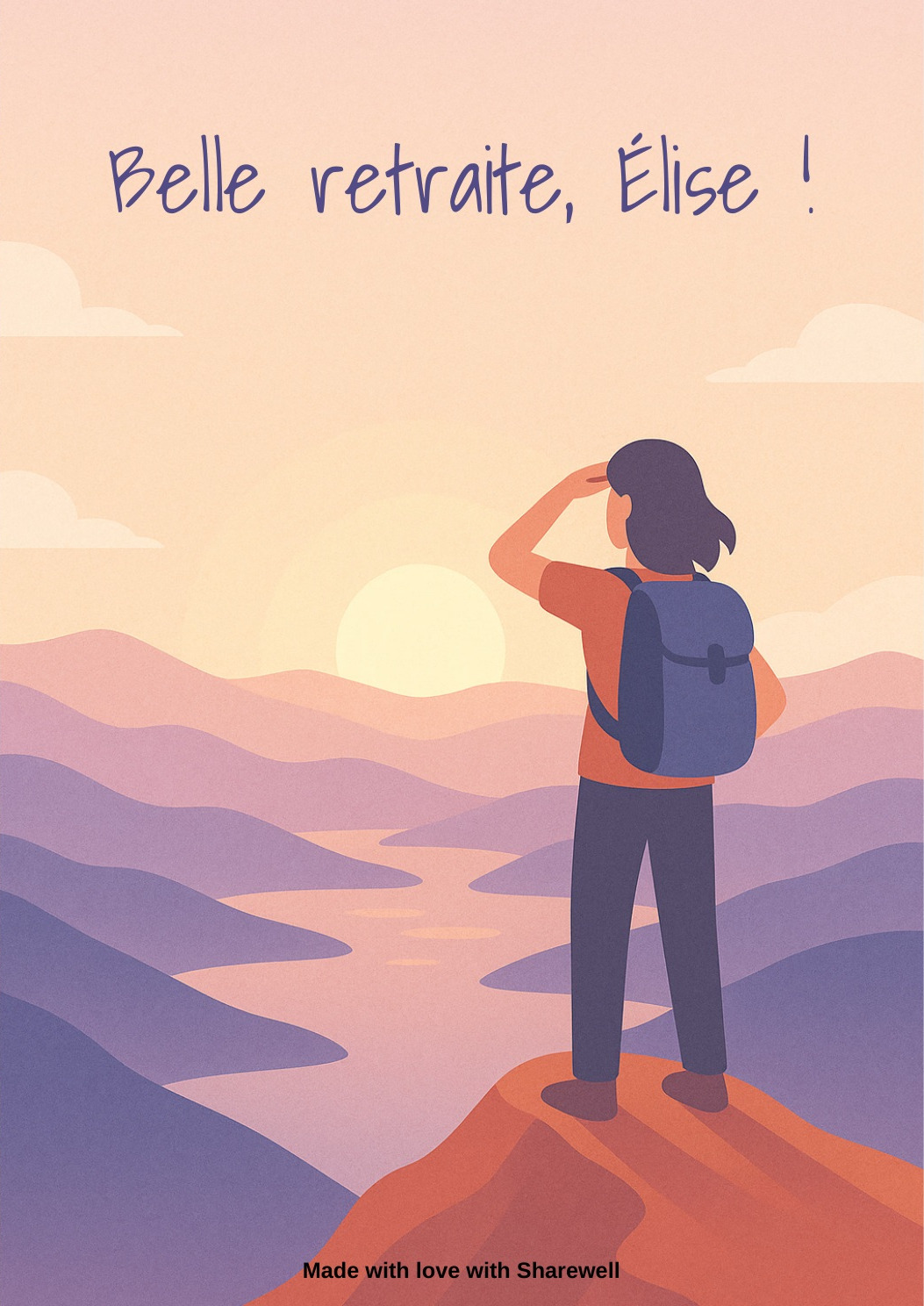 Couverture fictive d’une carte de départ à la retraite Sharewell pour Élise